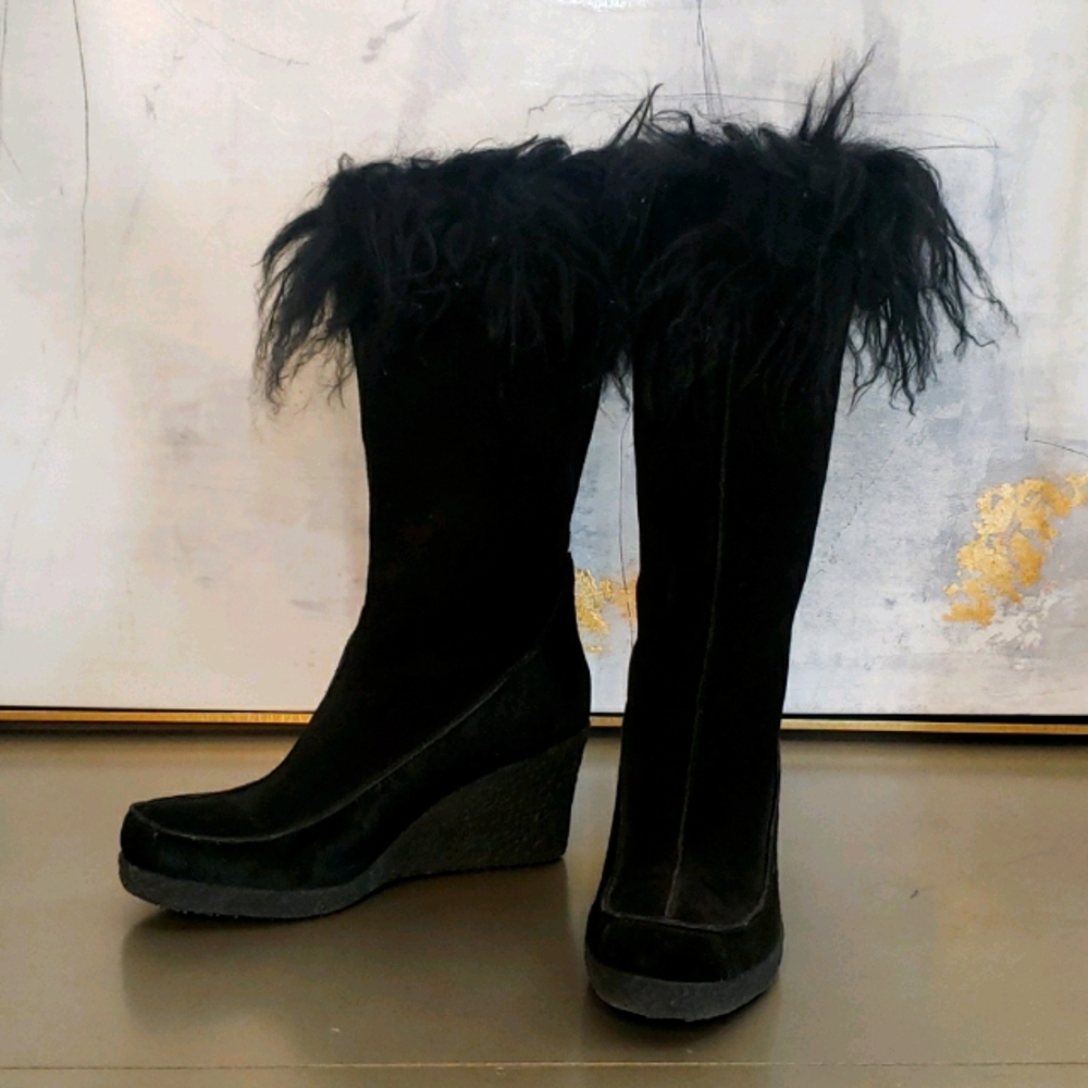 NWOT Calvin Klein Black Suede/Pony Hair Boots 8
